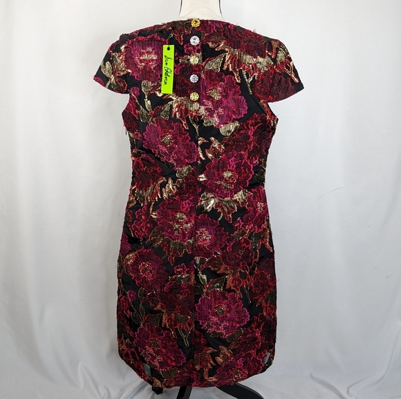 NWT SAM EDELMAN Red & Gold Metallic Brocade Mini Shift Dress, Size 14 - Picture 8 of 12